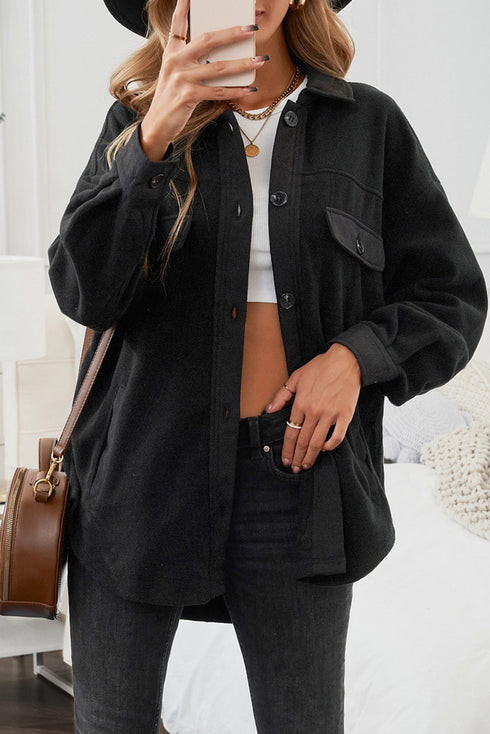 Turn Down Collar Buttoned Shirt Jacket